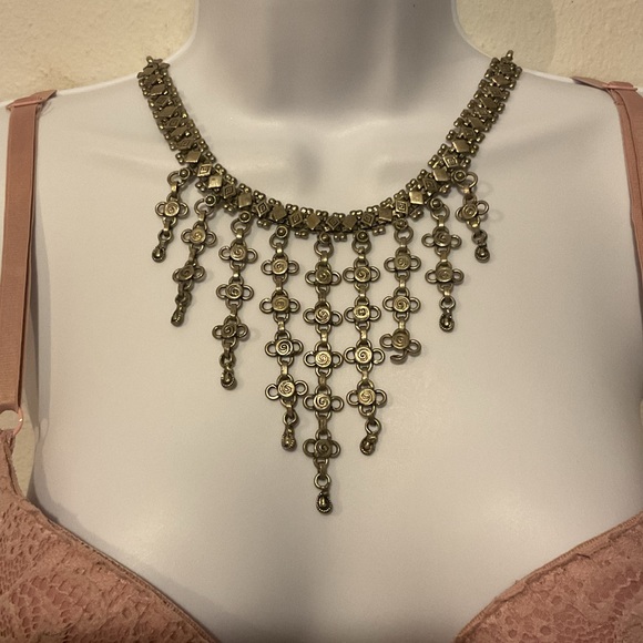 Unique Vintage Jewelry - Vintage Style Boho Bib Statement Necklace Gold Fringe Festival Jewelry
